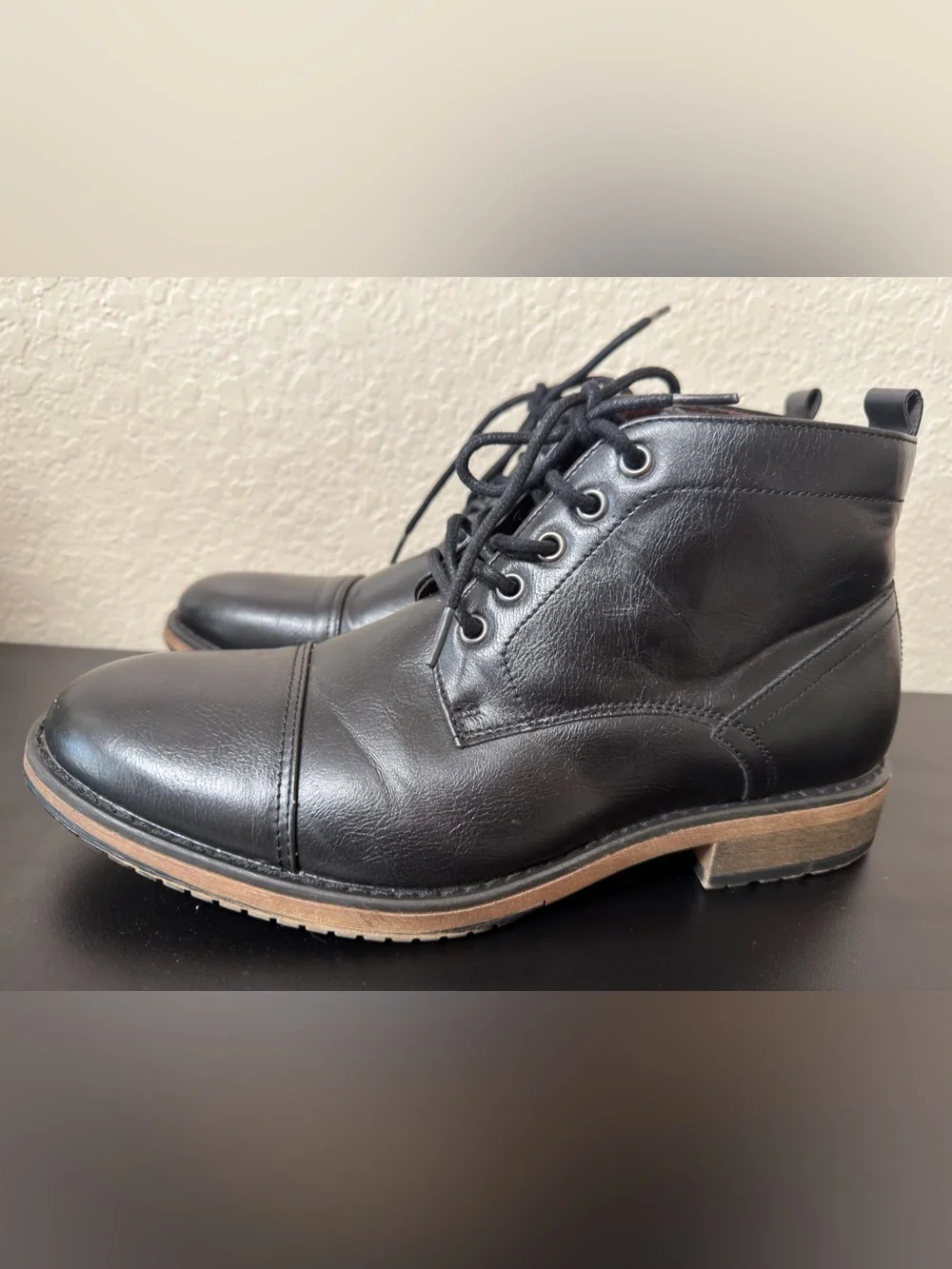 Perry Ellis Portafolio Boots Black Faux Leather Men's MANNING II Lace-Up SZ 9